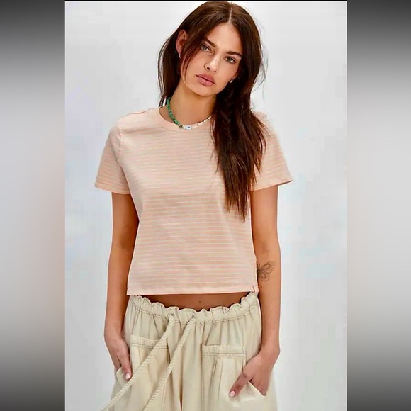 Free People Tops - Free People Everyday Peach Striped Cotton Tee
